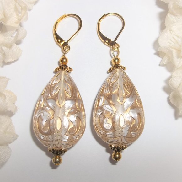 wvluckygirl Jewelry - Gold & Clear Statement Earrings Set Teardrop Fashion Accessory Dangly Pair 6241